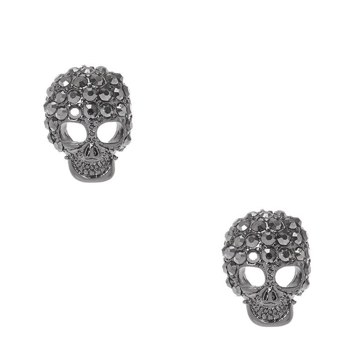 Bedazzled Gray Skull Stud Earrings,