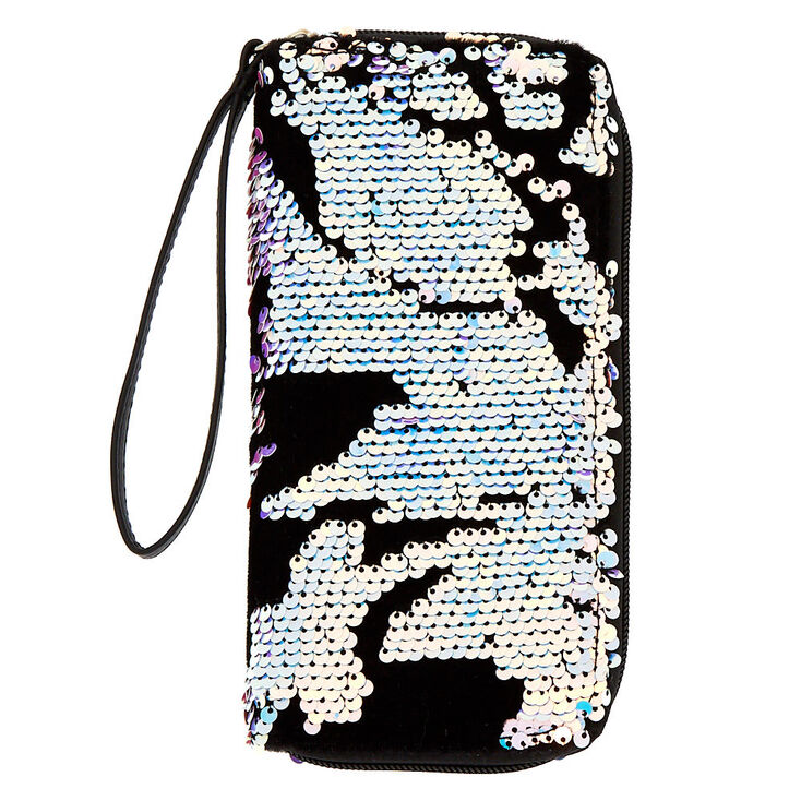 Velvet Reversible Sequin Wristlet - Black,
