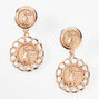 Rose Gold 2&quot; Coin Charm Drop Earrings,