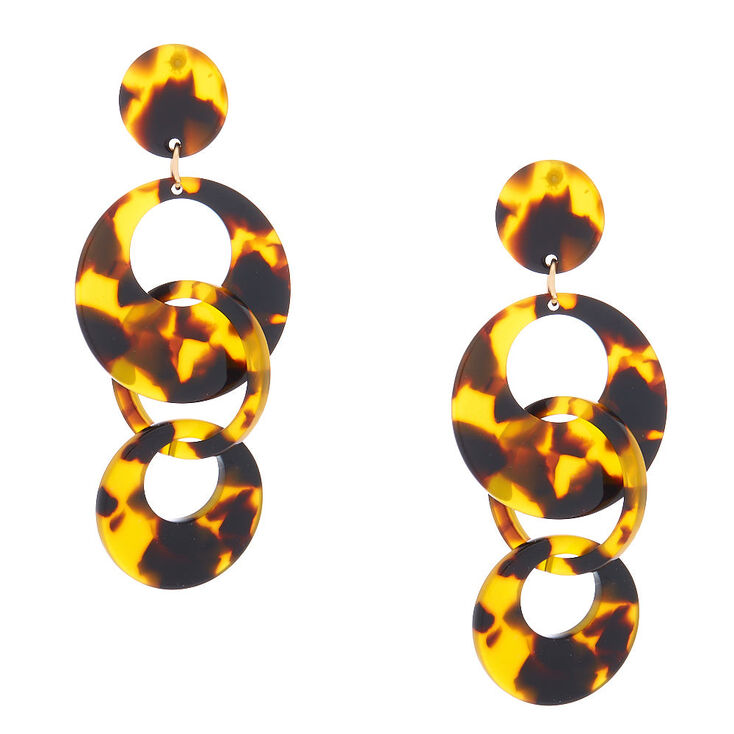 Gold 2.5" Round Tortoiseshell Link Drop Earrings - Brown,