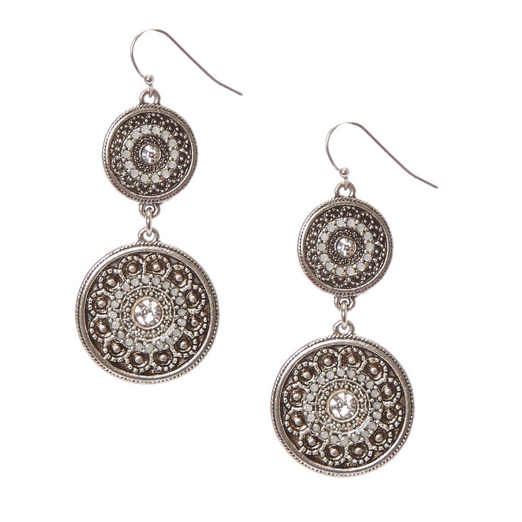 Antique Silver Tone Medallion Drop Earrings | Icing US