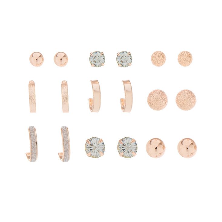 9 Pack Rose Gold-Tone Earring Set,