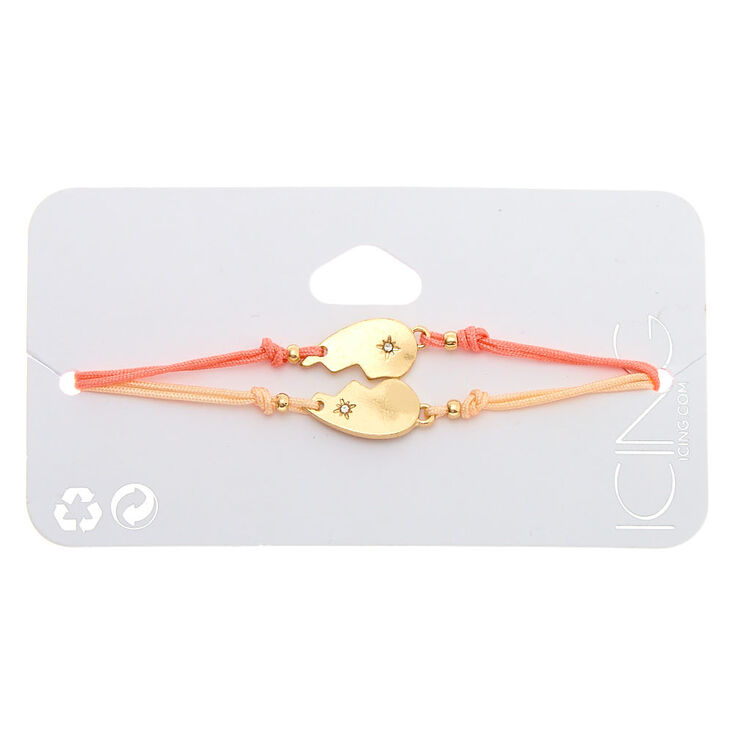 Gold Heart Adjustable Bracelets - Coral, 2 Pack,