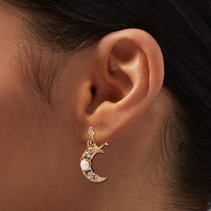 Gold-tone Sun &amp; Moon 0.5&quot; Clip-On Drop Earrings,