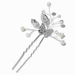 Silver-tone Crystal Butterfly &amp; Pearl Spray Hair Pins - 2 Pack,