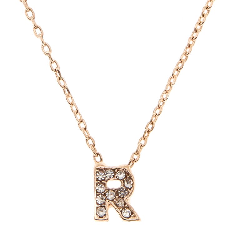 Rose Gold Studded "R" Initial Necklace,