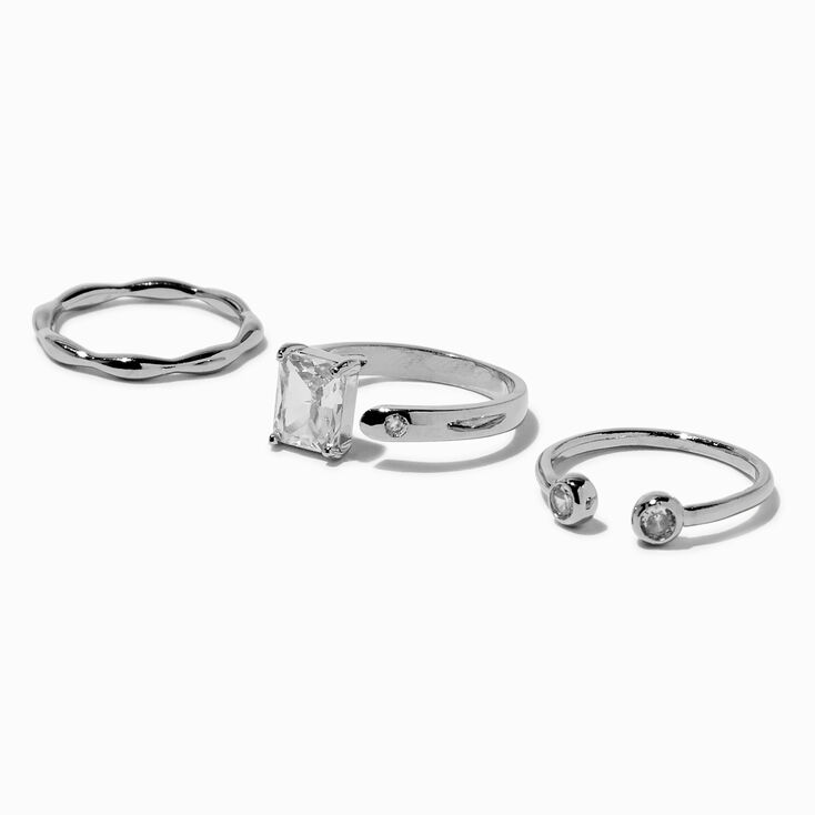 Silver-tone Cubic Zirconia Open-Front Ring Set - 3 Pack,