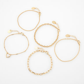 Gold Mixed Chain Bracelets - 5 Pack,