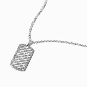 Silver-tone Crystal Dog Tag Pendant Necklace,
