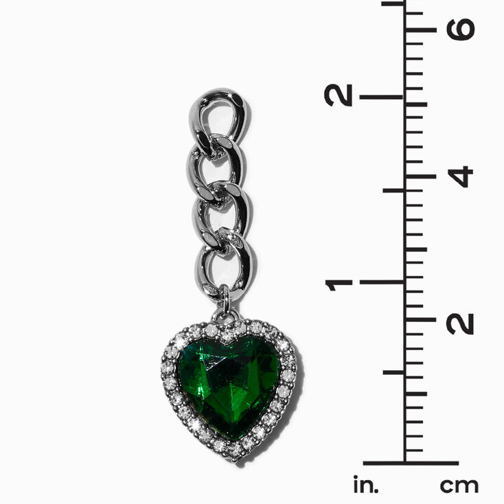 Silver-tone Green Crystal Heart 2&quot; Drop Earrings,