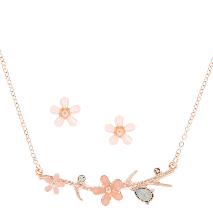 Rose Gold Spring Floral Jewelry Set - Pink,
