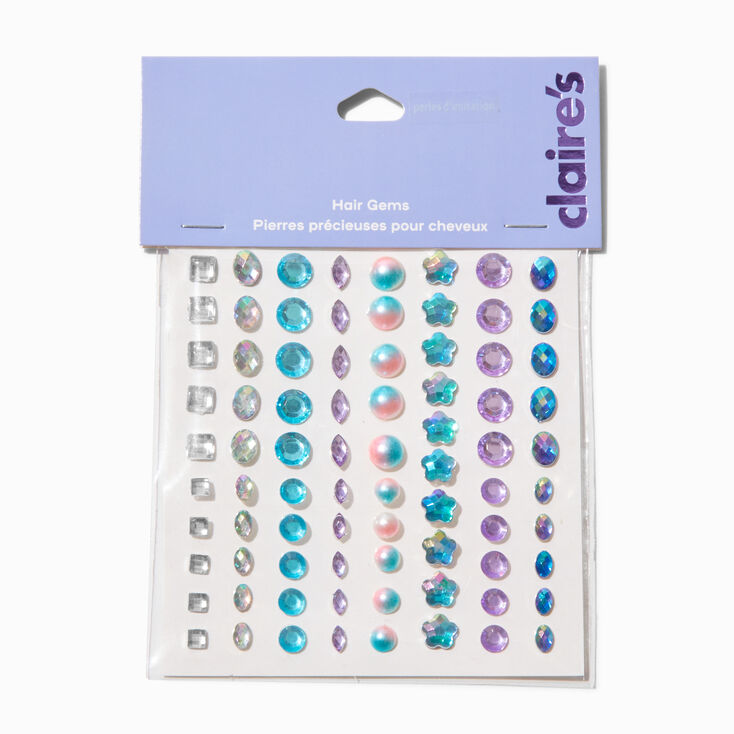 Purple &amp; Blue Assorted Crystal Hair Gems - 80 Pack,