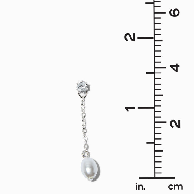 Silver-tone Pearl &amp; Cubic Zirconia 1.5&quot; Linear Drop Earrings,