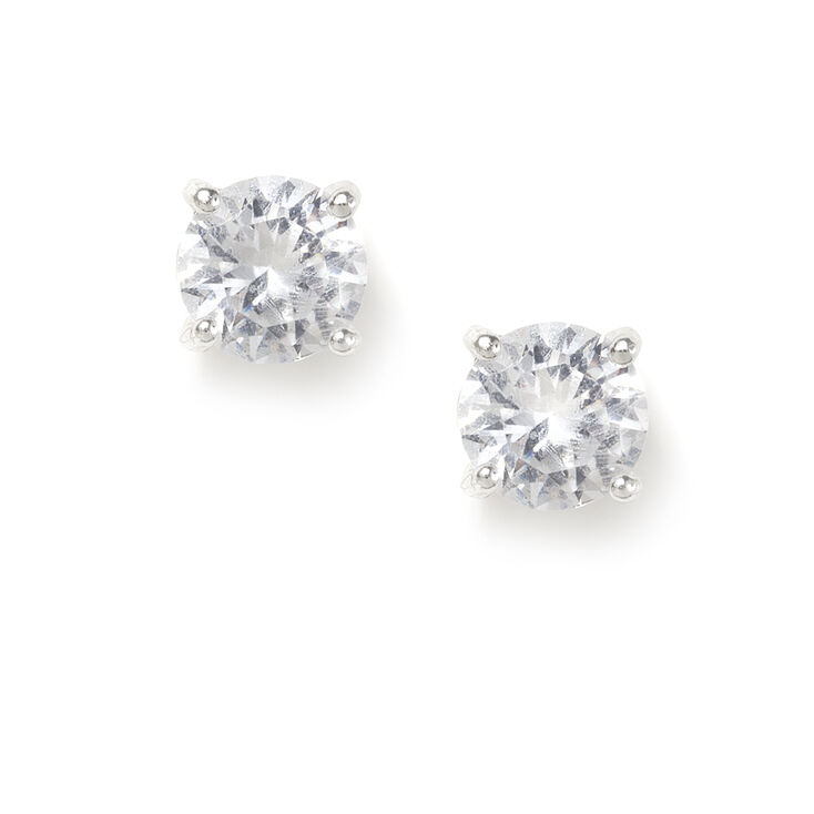 8MM Round Cubic Zirconia Four Prong Set Stud Earrings,