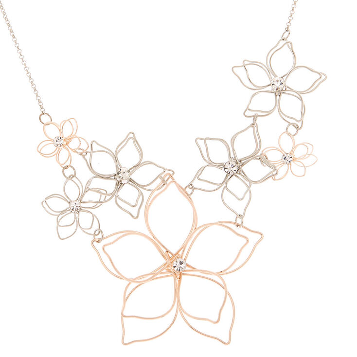 Mixed Metal Wire Floral Statement Necklace,