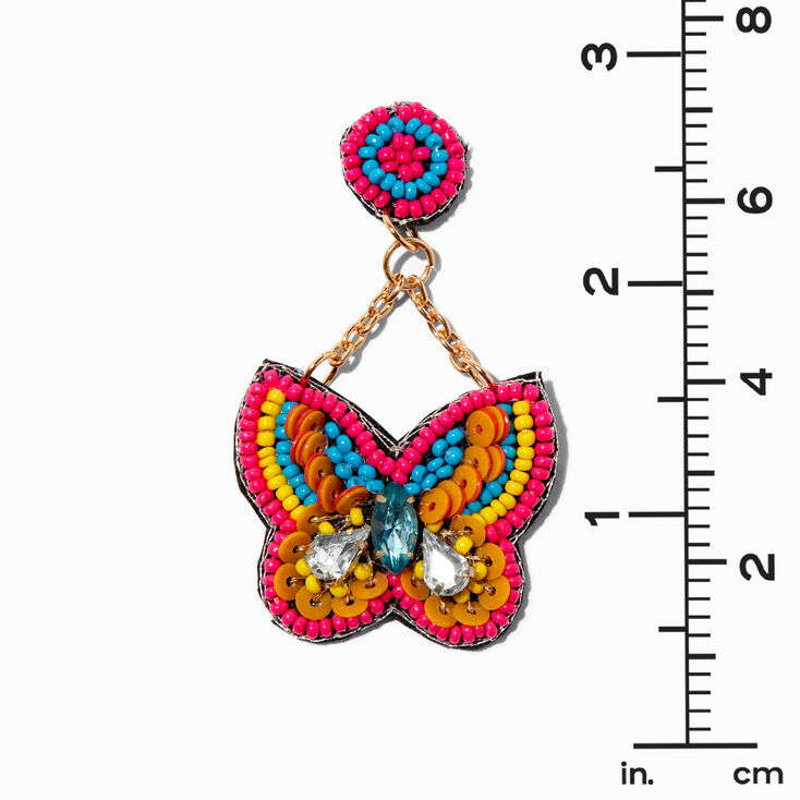Pink Beaded Butterfly 2&quot; Drop Earrings,