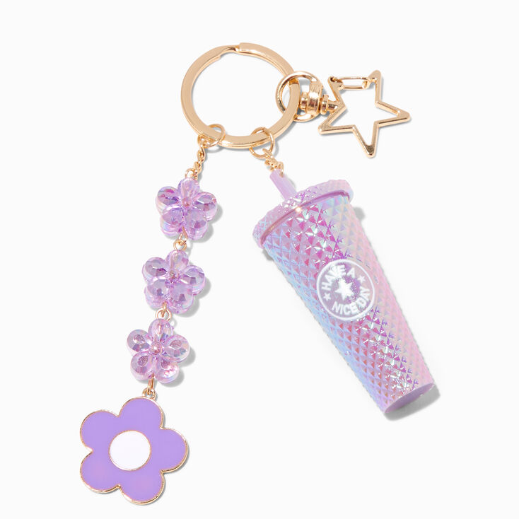 Purple Coffee Tumbler Daisy Star Keychain,