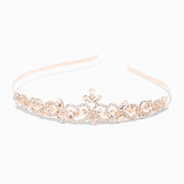 Rose Gold Rhinestone Filigree Tiara,