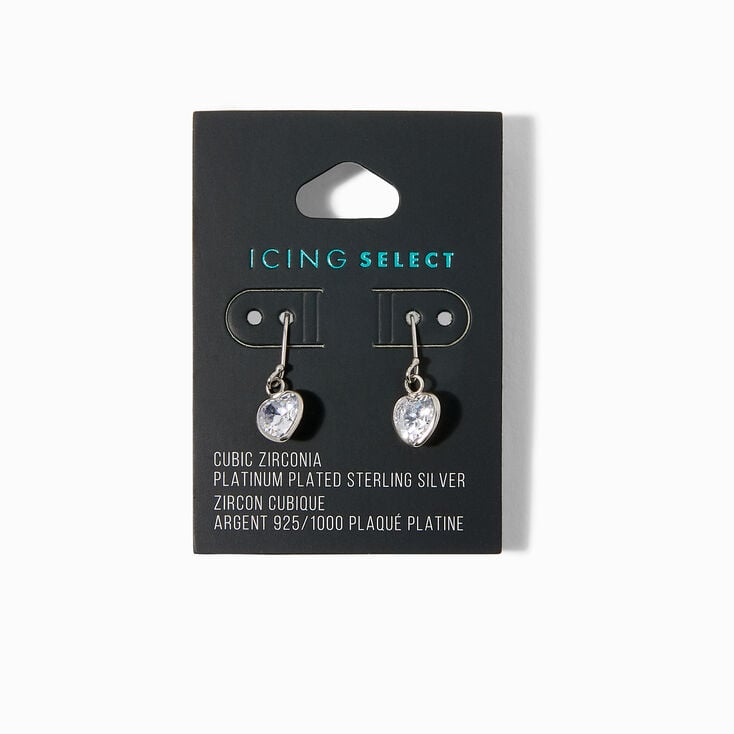 Icing Select Sterling Silver Platinum Heart Cubic Zirconia Drop Earrings,