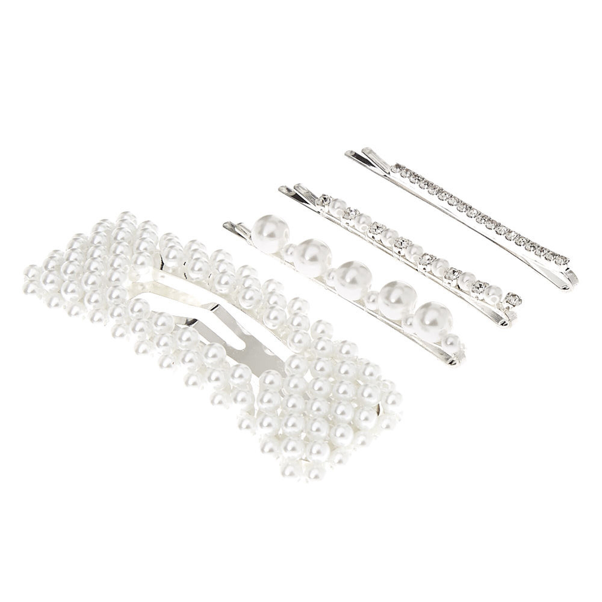Silver Crystal Pearl Bobby Pins Snap Clip 4 Pack Icing Us