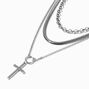 Silver Cross Chain Multi-Strand Necklace,