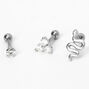 Silver 16G Embellished Snake Cartilage Stud Earrings - 3 Pack,