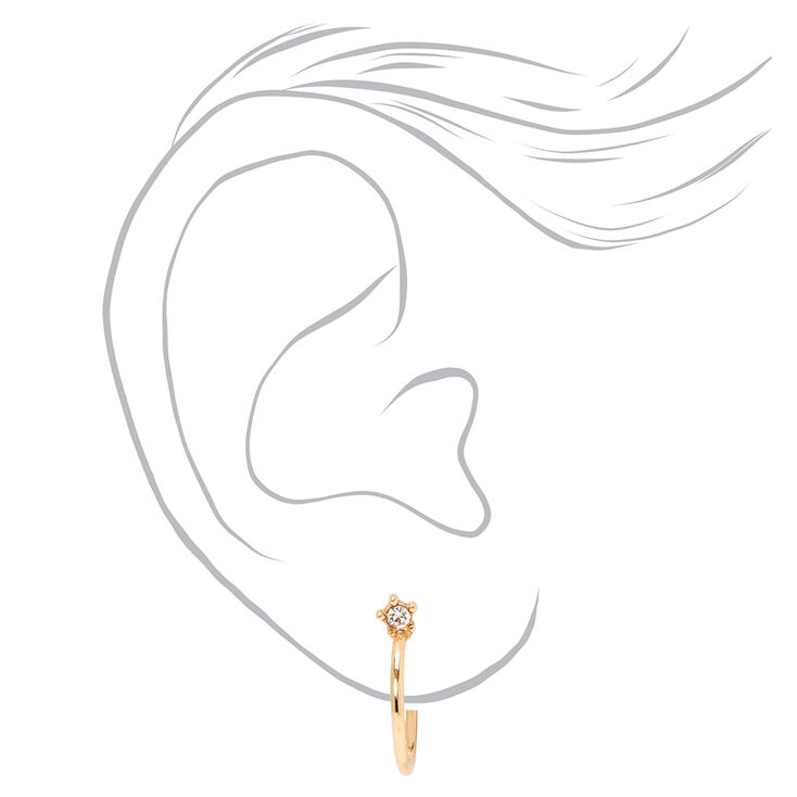 Gold 15MM Crystal Post Hoop Earrings,