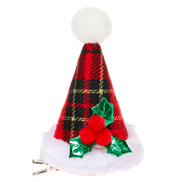 Plaid Santa Hat Hair Clip - Red,