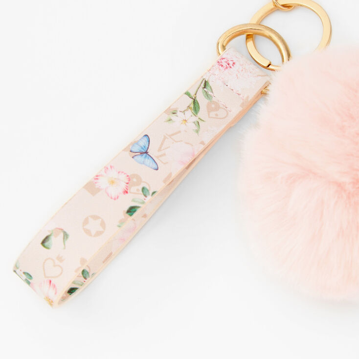 Blush Pom Pom Butterfly Keychain,