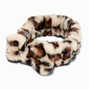 Leopard Furry Plush Makeup Bow Headwrap,