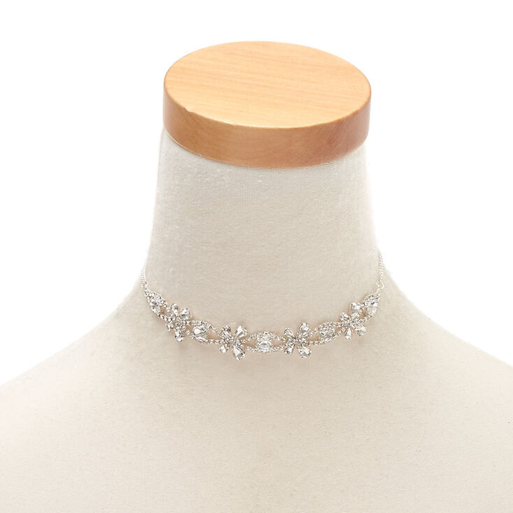 Silver Rhinestone Glam Choker Necklace,