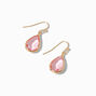 Gold-tone 1&quot; Pink Crystal Pear Drop Earrings,