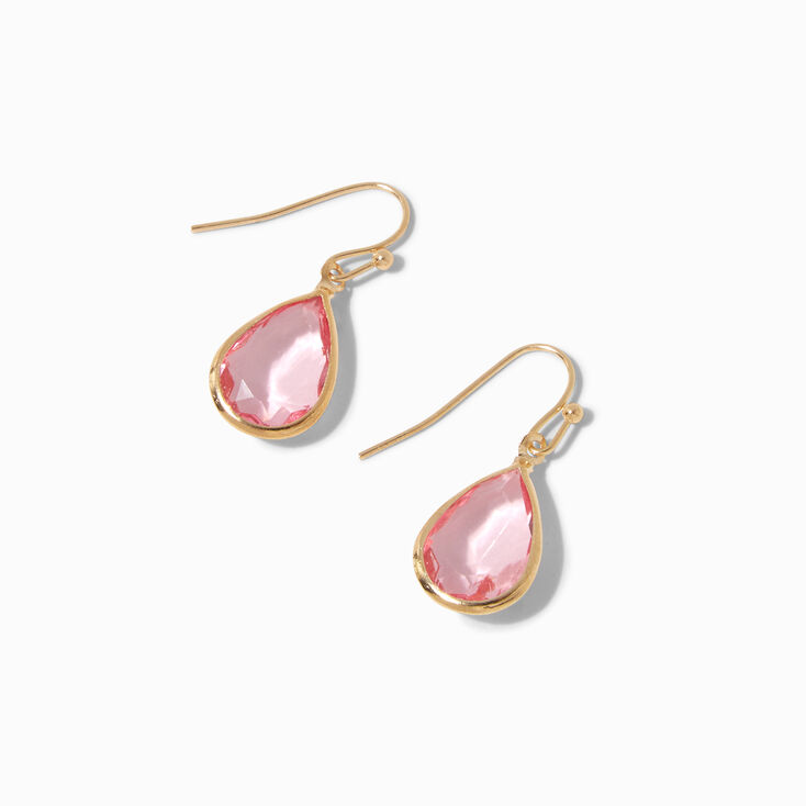 Gold-tone 1&quot; Pink Crystal Pear Drop Earrings,