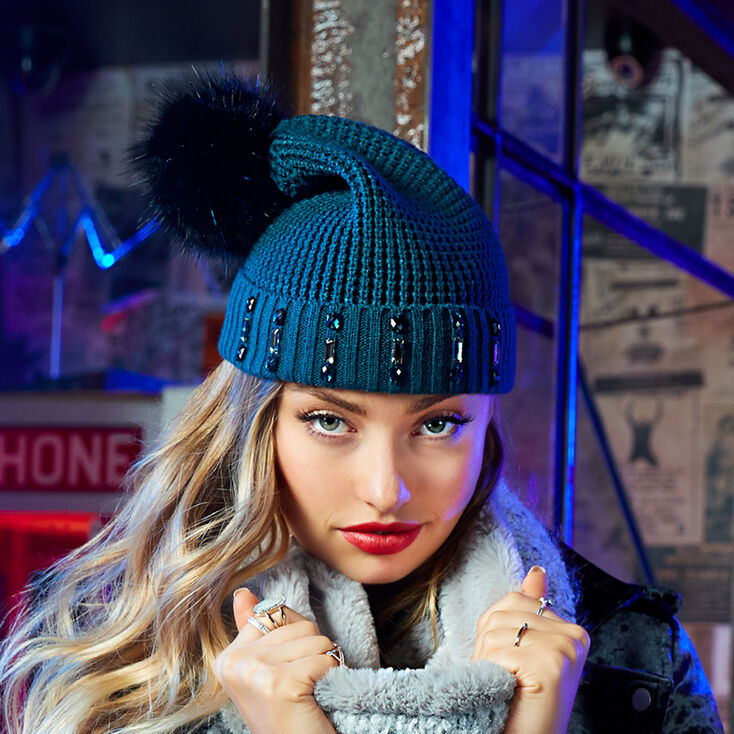 Bling Pom Beanie - Teal,
