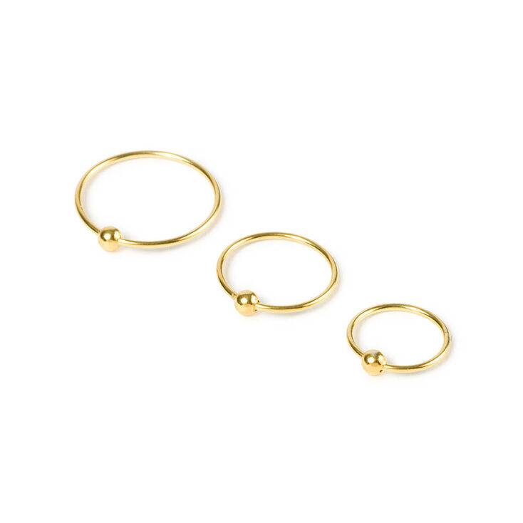Gold Sterling Silver 20G Beaded Nose Ring - 3 Pack,