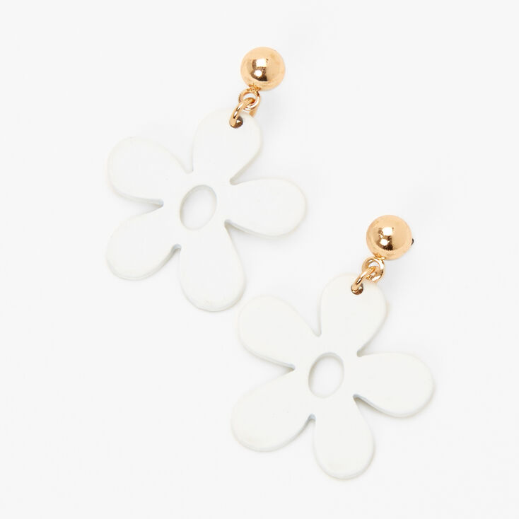 White Daisy 1&quot; Drop Earrings,