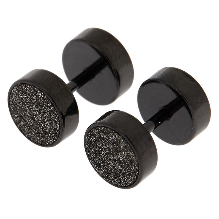 Stainless Steel 16G Faux Glitter Ear Plugs - Black,
