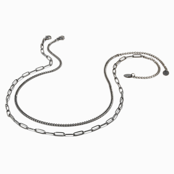 Silver-tone Stainless Steel Curb &amp; Paperclip Chain Necklaces - 2 Pack,