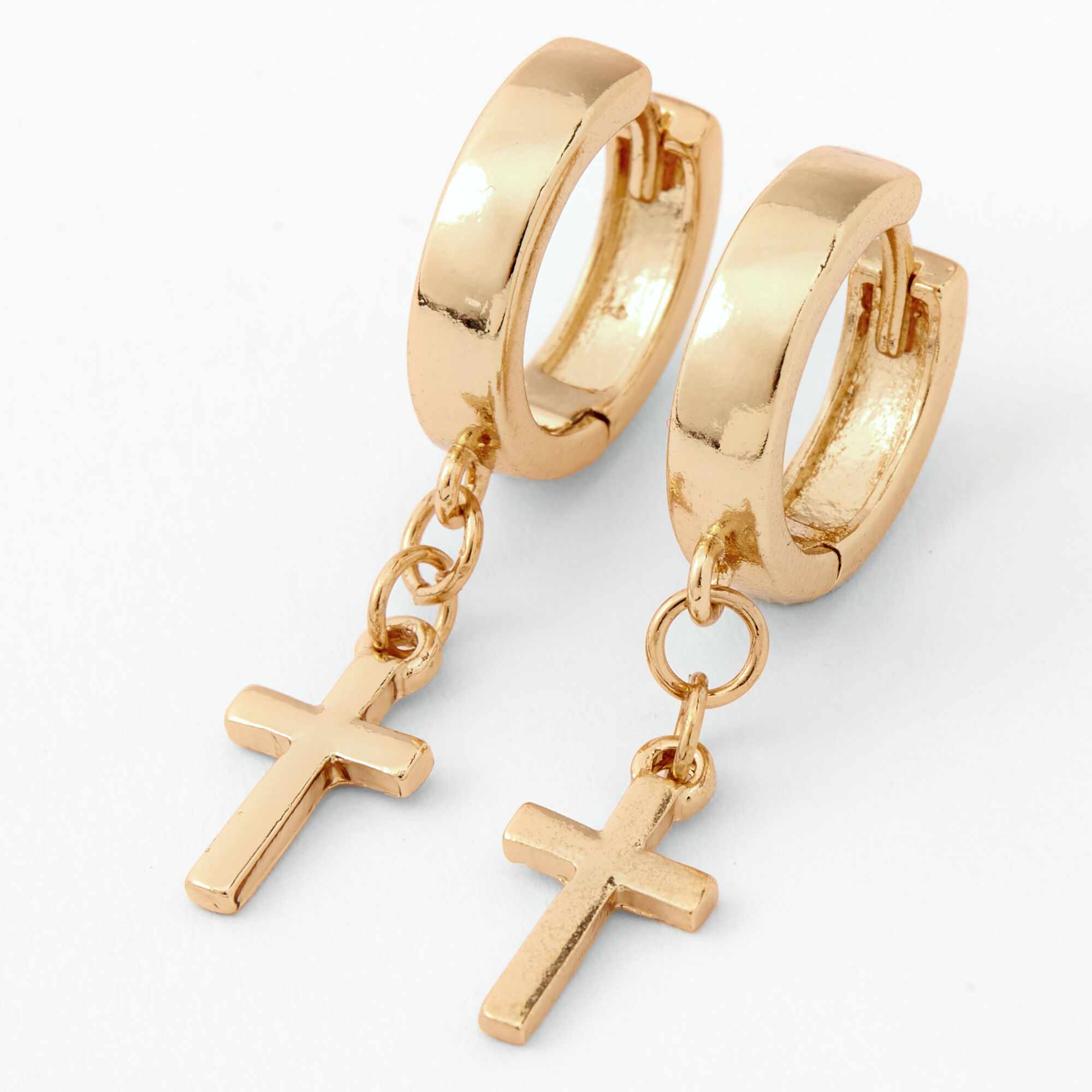 Mens gold hoop sale earrings with cross