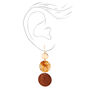 Gold 2&quot; Wood &amp; Tortoiseshell Disc Drop Earrings,