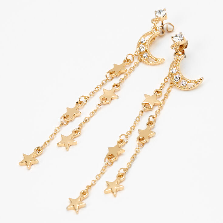 Gold Moon &amp; Stars Linear Drop Earrings,