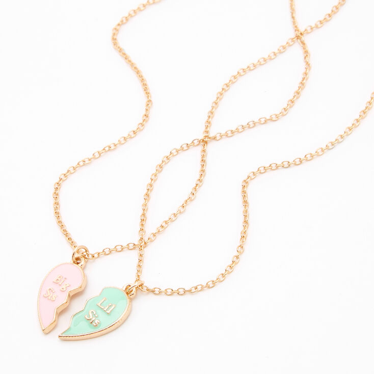 Big &amp; Lil Sis Pink &amp; Mint Heart Pendant Necklaces - 2 Pack,
