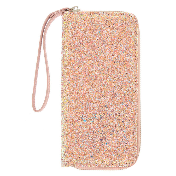 Chunky Glitter Zip Wristlet - Pink,