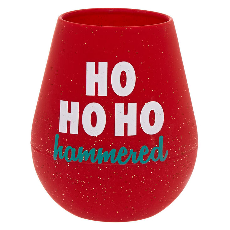 Silicone Ho Ho Ho Hammered Wine Glass - Red,