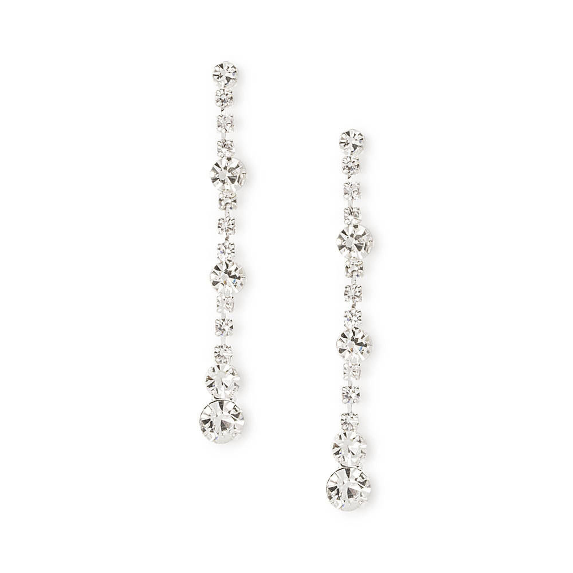 Rhinestone Long Drop Earrings - Clear – Moda Boutique