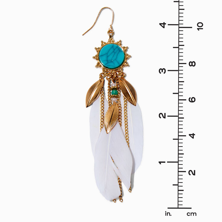 White Feather Turquoise 4&quot; Drop Earrings,