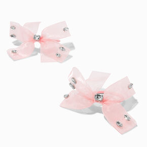 Blush Pink Crystal Embellished Sheer Bow Hair Ties - 2 Pack,