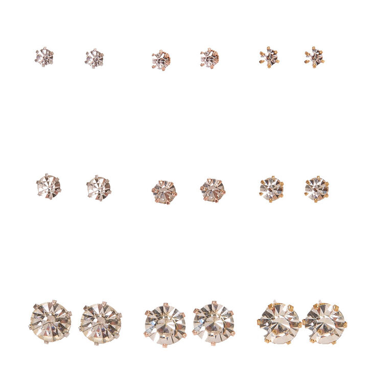 Mixed Metal Frame Graduated Faux Crystal Stud Earrings,
