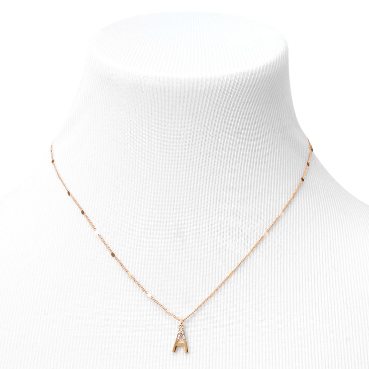 Gold Half Stone Initial Pendant Necklace - A,