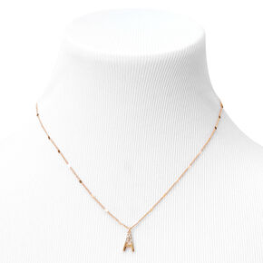 Gold-tone Half Stone Initial Pendant Necklace - A,